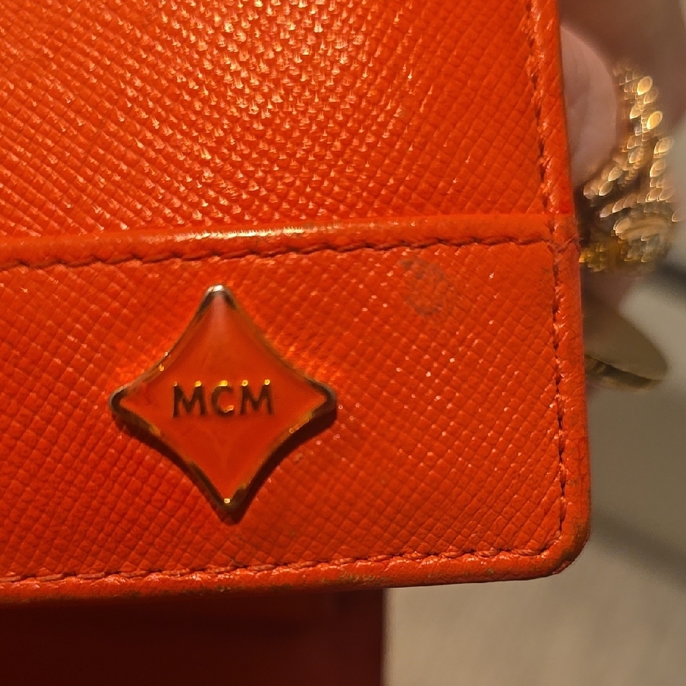 MCM Orange Saffiano Leather Flap Wallet with Gold Accents - Picture 13 of 13